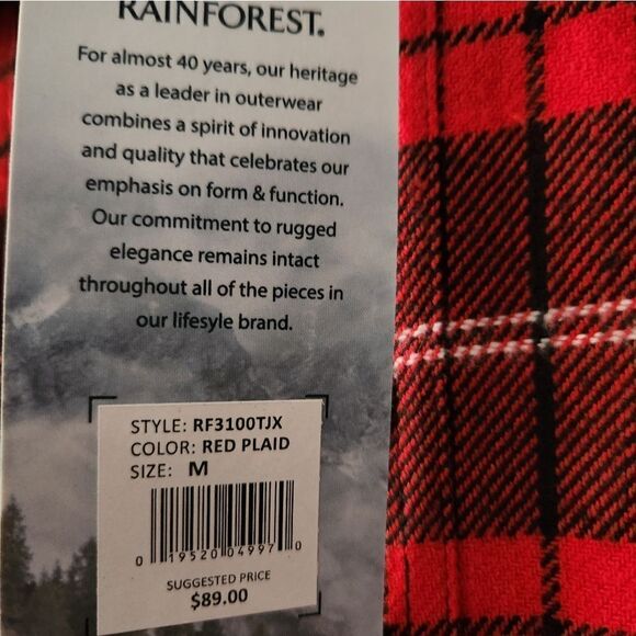RAINFOREST MEN'S HEAVYWEIGHT PLAID FLANNEL SHIRT BLACK/RED SIZE M - Picture 3 of 5